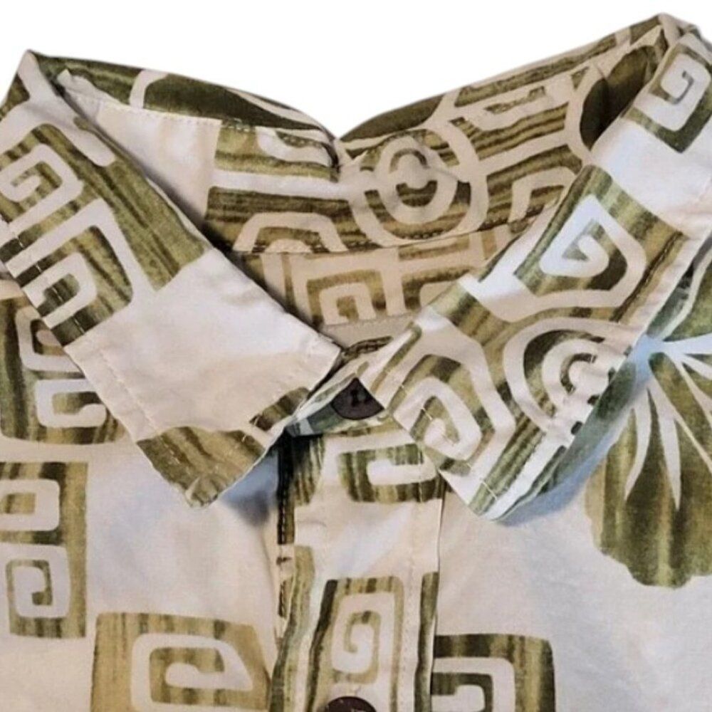 Vintage Men's XL Hawaiian Shirt All Cotton Green White Design Made in Hawaii - Picture 10 of 16
